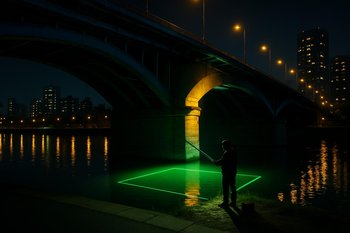 Городской мост ночью с выбранной зоной ловли под опорой