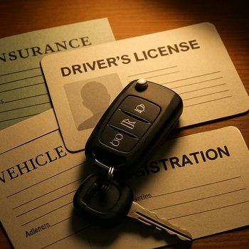 Документы и права, лежащие рядом с ключами от машины