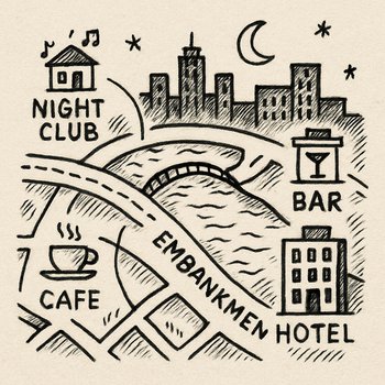 Небольшая схема городской набережной с отмеченными ночными точками