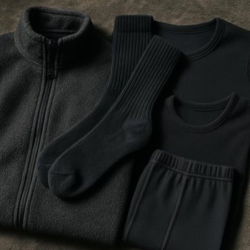 Многослойная одежда, разложенная перед ночной рыбалкой