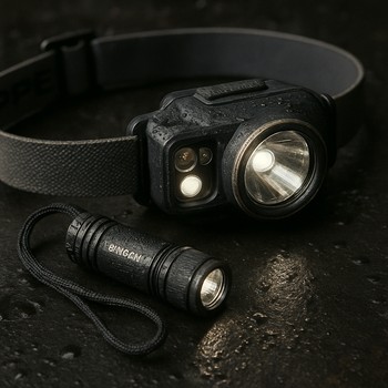 Компактный запасной фонарь лежит рядом с основным налобником