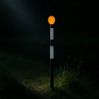 Световой маркер, закреплённый на ветке у тропы к воде