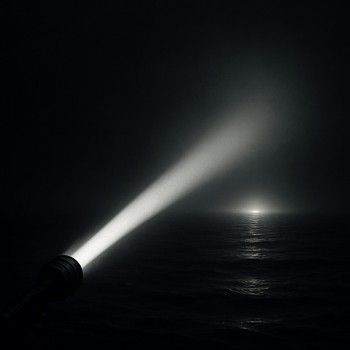 Узкий луч фонаря, направленный на конкретную точку на берегу