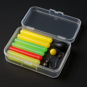 Коробка с приманками и светящимися палочками для ночной рыбалки