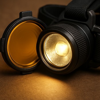 Налобный фонарь с тёплым фильтром для работы с оснасткой