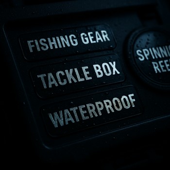 Подписанные наклейки на коробке с приманками для ночной рыбалки