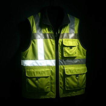 Светоотражающий жилет для ночной рыбалки лежит на стуле