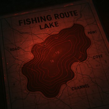 Карта с отмеченным маршрутом к месту ночной рыбалки