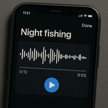 Голосовая заметка о ночной рыбалке, записанная на телефон