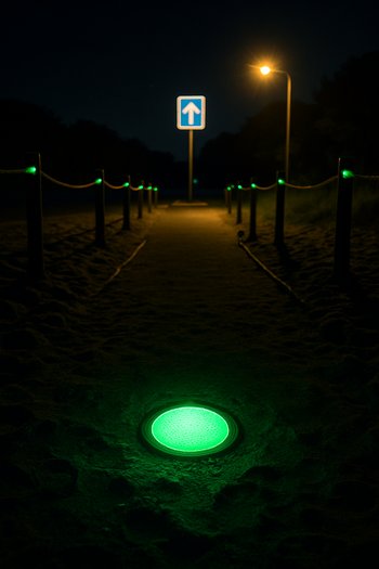 Отмеченный безопасный выход с берега к дороге ночью