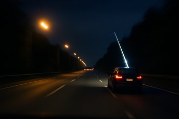 Ночная дорога по трассе с огнями машин по пути на рыбалку