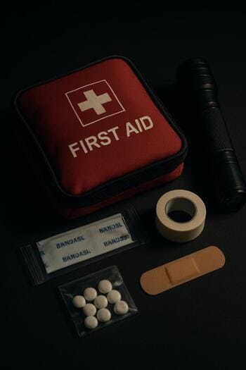 Небольшой комплект первой помощи и запасной фонарик